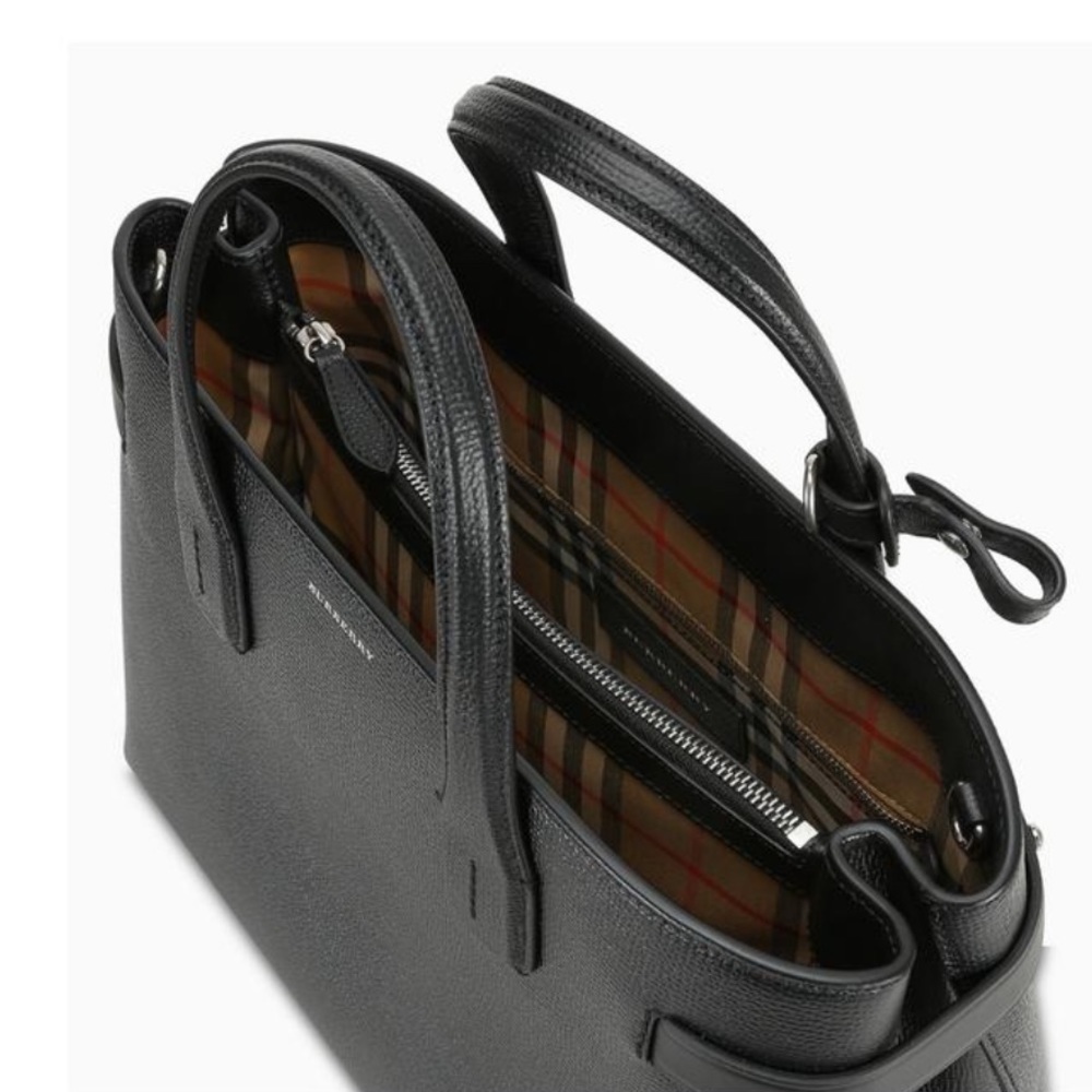BURBERRY Medium Banner Leather Tote- BLK - Picture 3 of 6